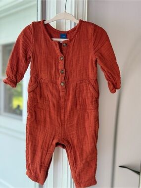 NWOT Old Navy Baby Rust Orange Muslin Gauze Button Jumpsuit 6-12M Fall
